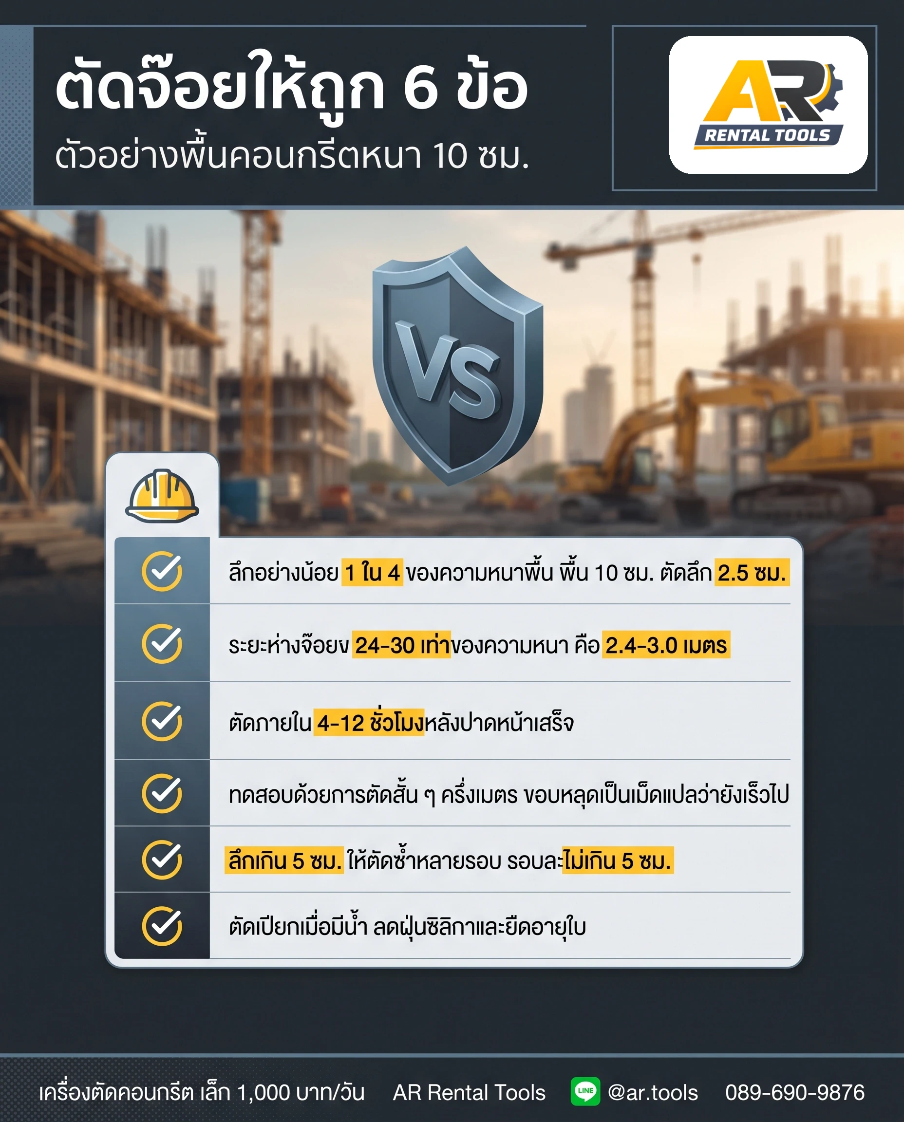 กรีดร่องถนน ตัดจ๊อยพื้นคอนกรีต ทำยังไงให้ตรง ตัดลึกเท่าไหร่ ใช้ใบไหน และเช่าเครื่องกรีดถนนราคาเท่าไหร่